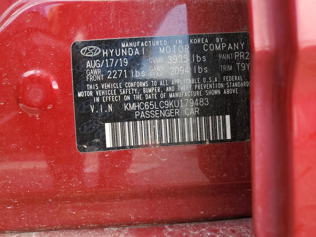 KMHC65LC9KU179483 2019 Hyundai Ioniq Blue