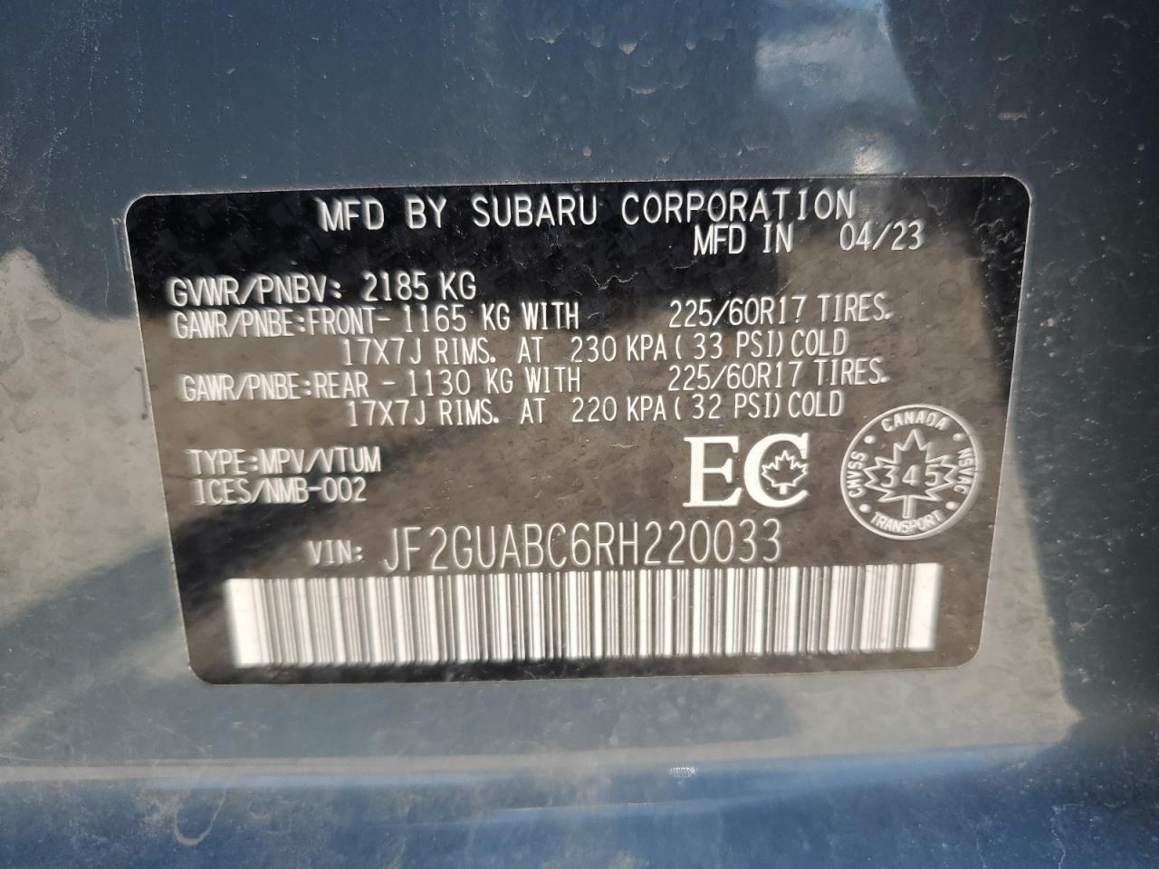 JF2GUABC6RH220033 2024 Subaru Crosstrek