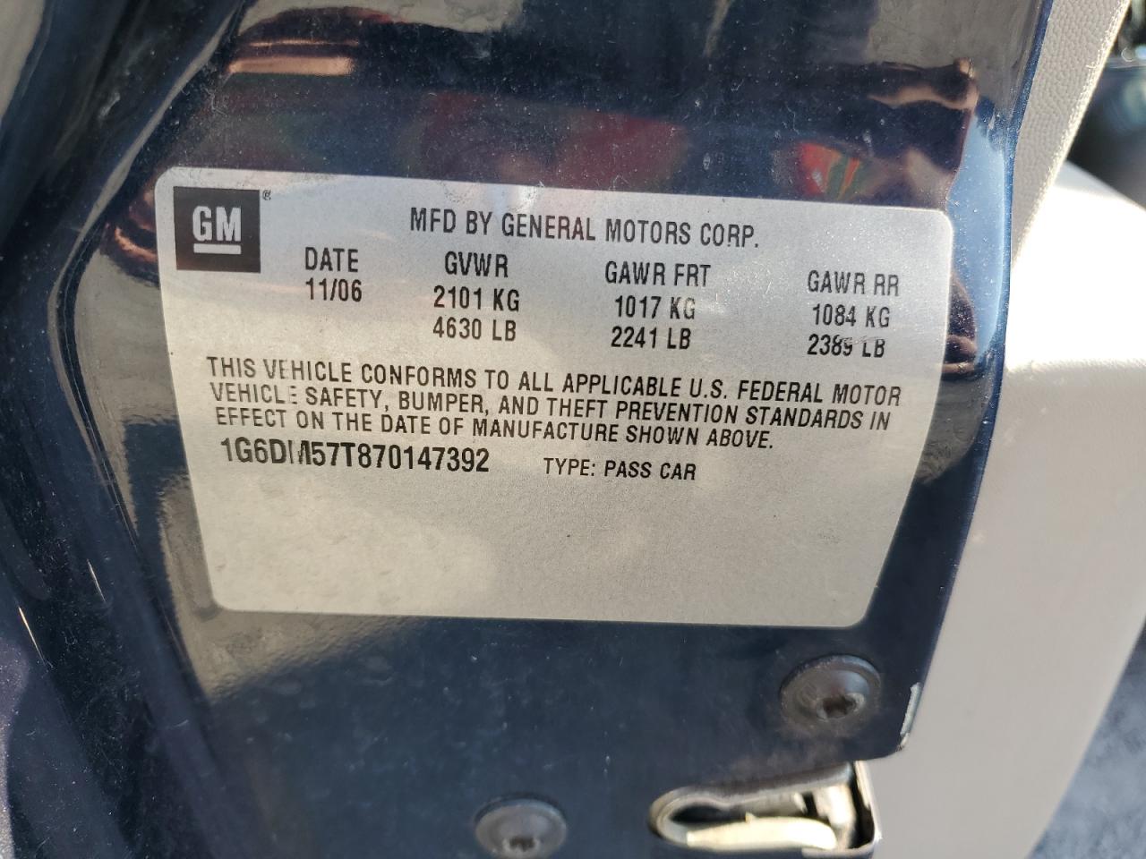 1G6DM57T870147392 2007 Cadillac Cts