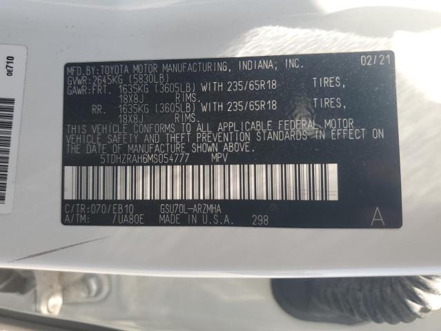 VIN 5TDHZRAH6MS054777 2021 Toyota Highlander, Xle no.12