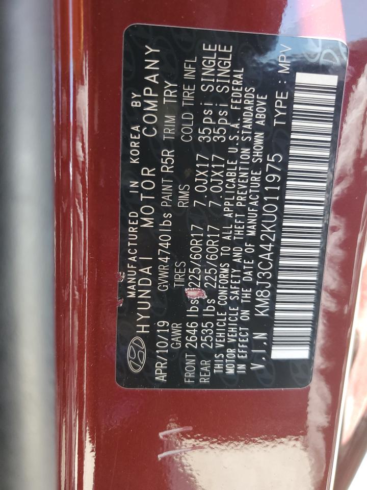 KM8J3CA42KU011975 2019 Hyundai Tucson Limited