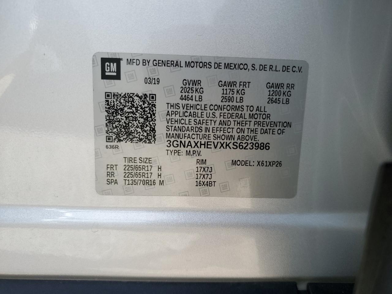 3GNAXHEVXKS623986 2019 Chevrolet Equinox Ls