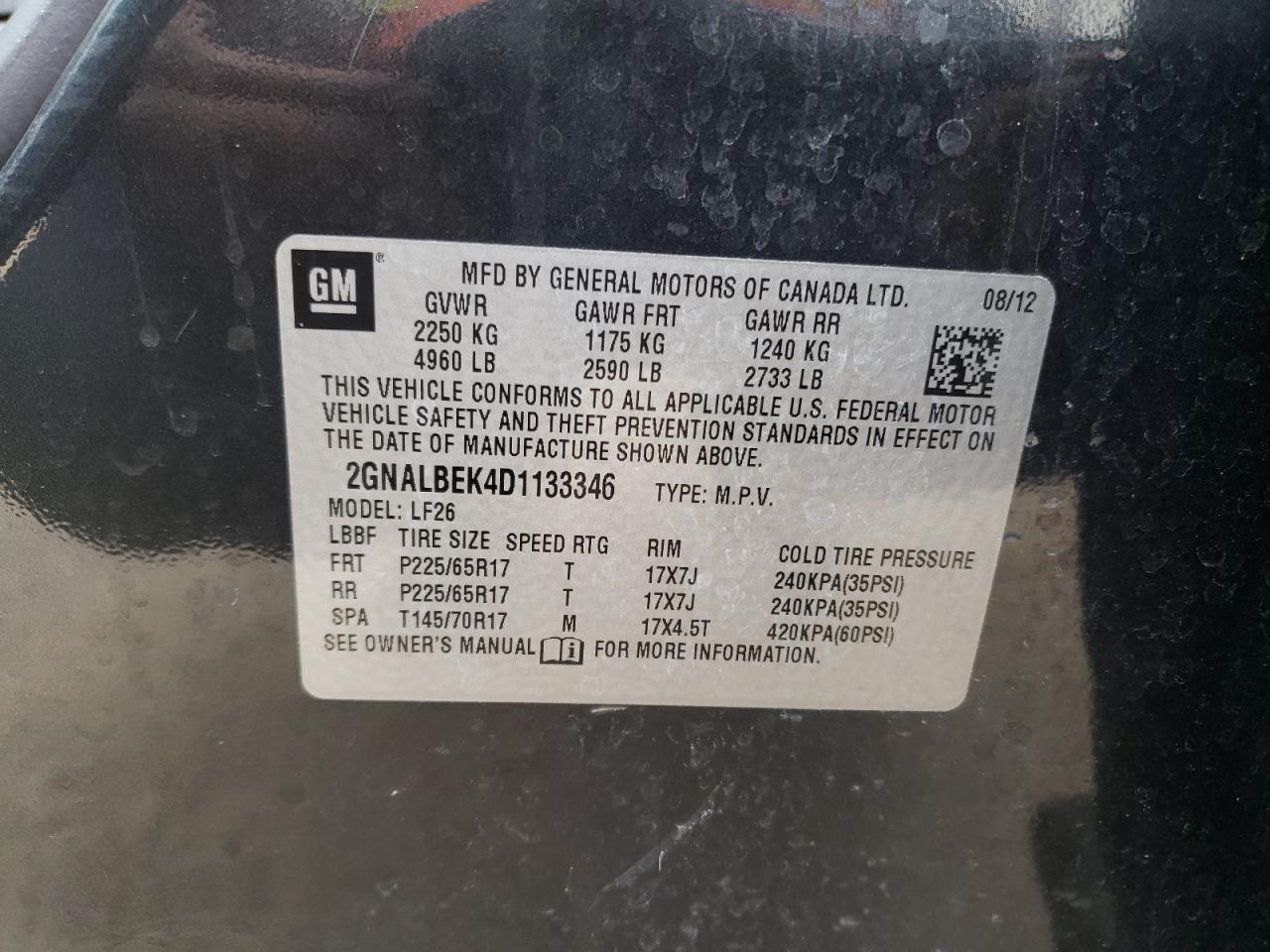 2GNALBEK4D1133346 2013 Chevrolet Equinox Ls