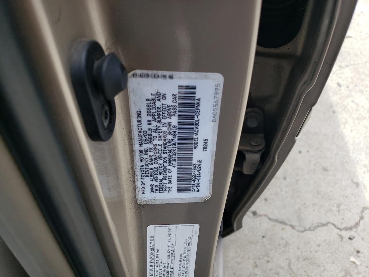 4T1BE32K13U748419 2003 Toyota Camry Le