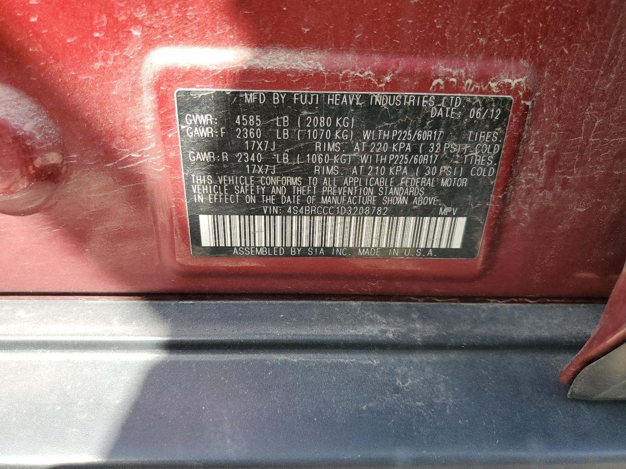 4S4BRCCC1D3208782 2013 Subaru Outback 2.5I Premium