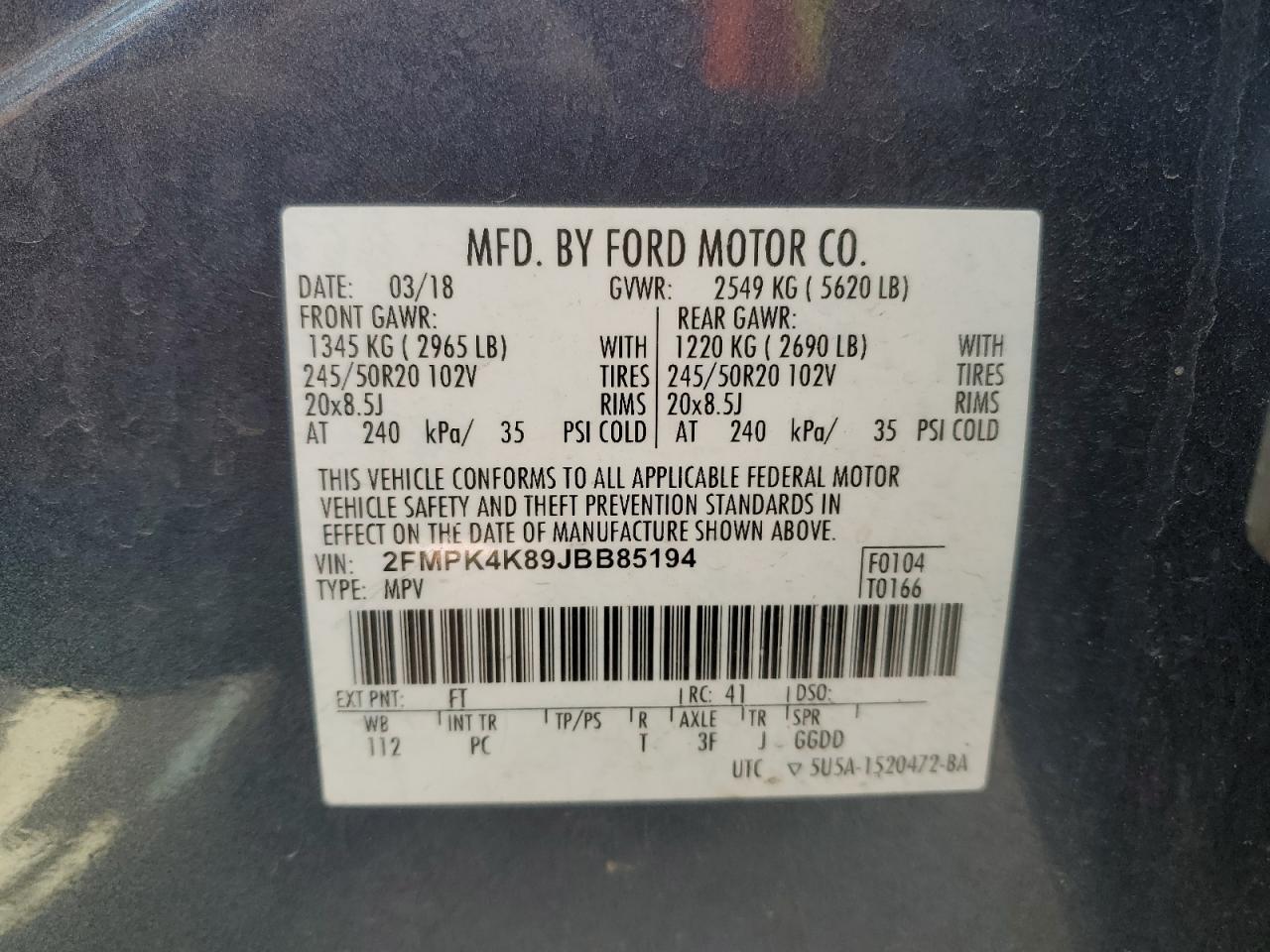 2FMPK4K89JBB85194 2018 Ford Edge Titanium