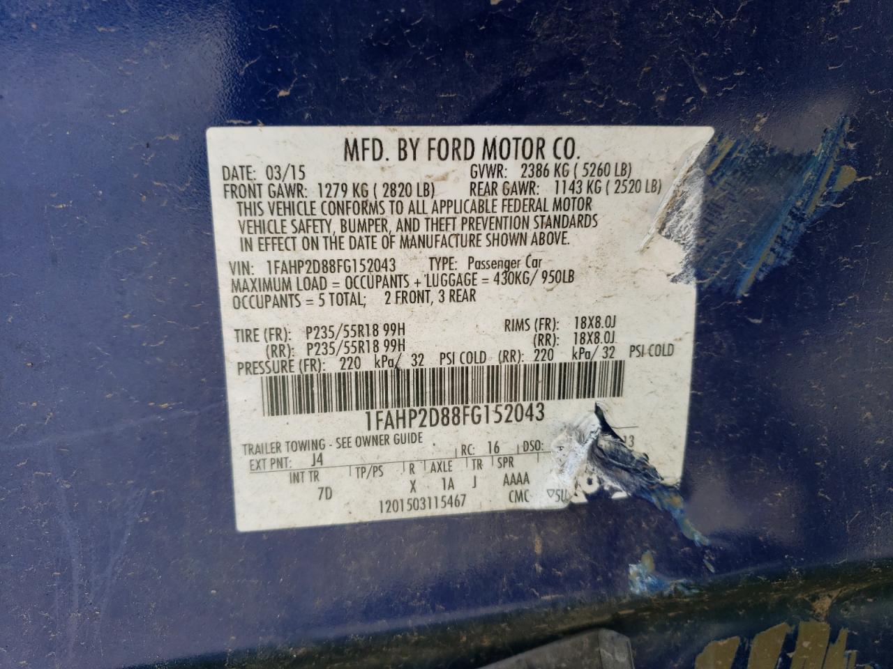1FAHP2D88FG152043 2015 Ford Taurus Se