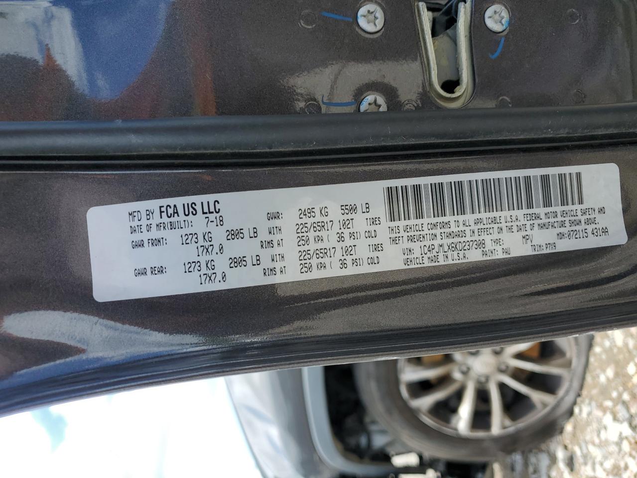 1C4PJMLX6KD237308 2019 Jeep Cherokee Latitude Plus