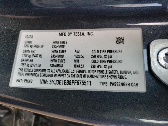 2023 Tesla Model 3 VIN: 5YJ3E1EB8PF675511 Lot: 60396094