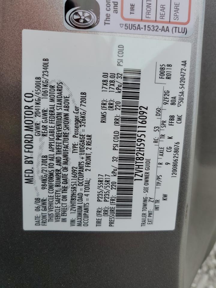 1ZVHT82H595116092 2009 Ford Mustang Gt