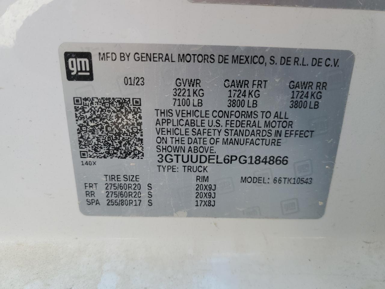 3GTUUDEL6PG184866 2023 GMC Sierra K1500 Slt