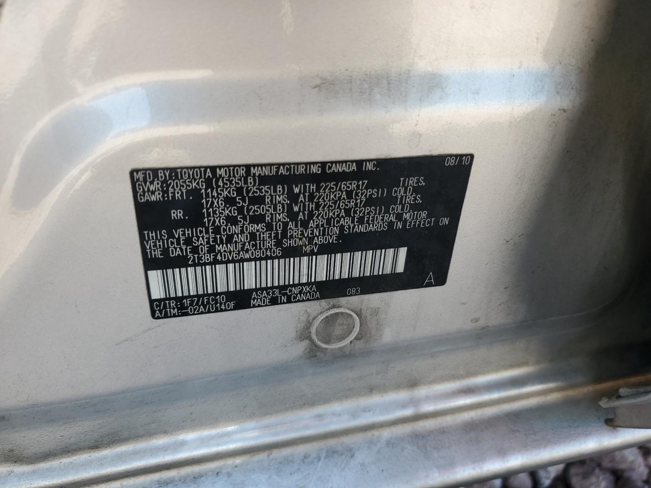 2T3BF4DV6AW080406 2010 Toyota Rav4