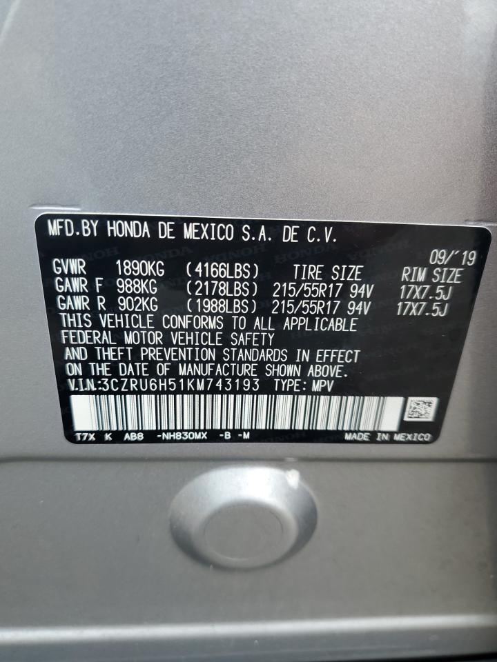 3CZRU6H51KM743193 2019 Honda Hr-V Ex