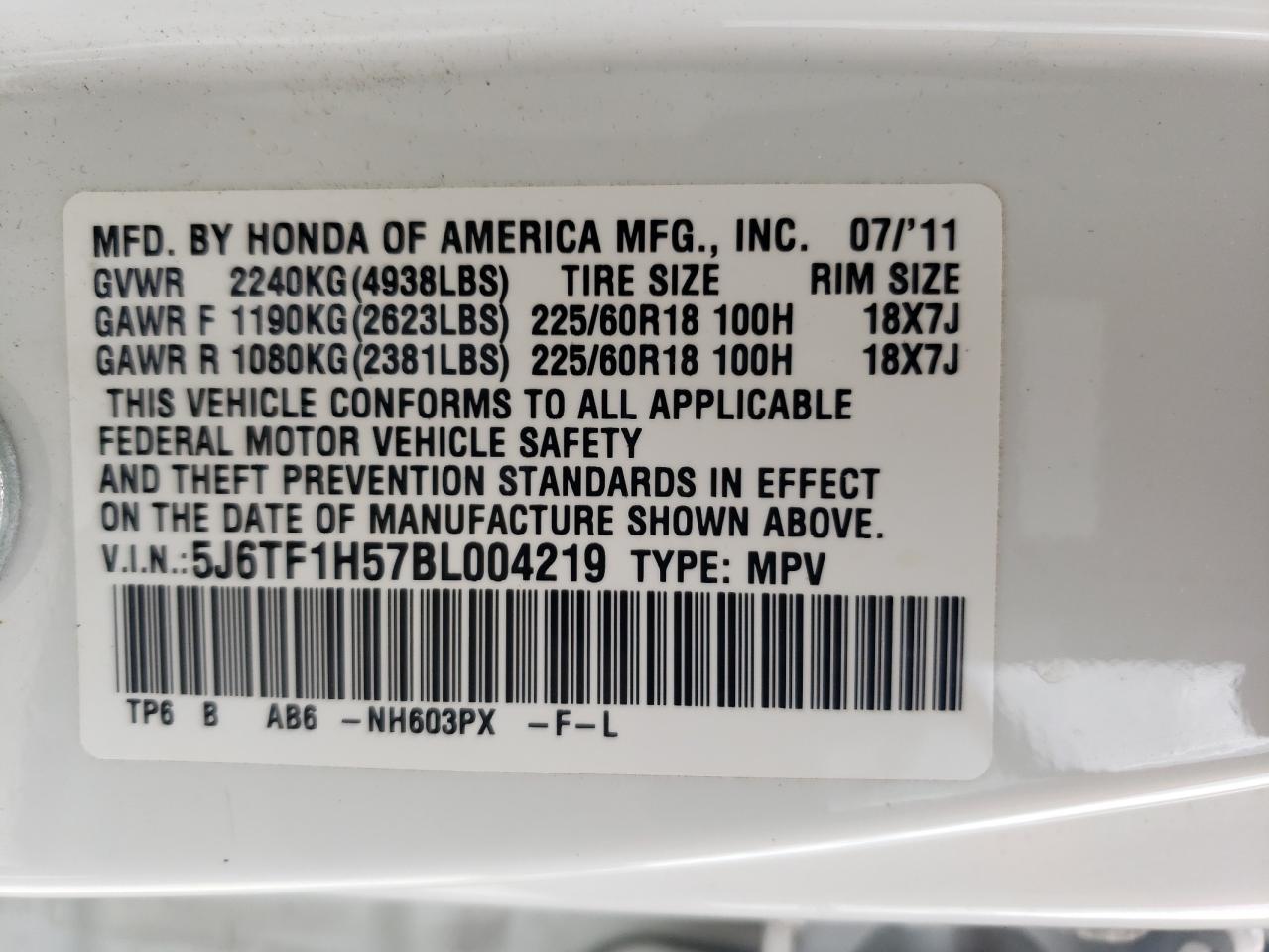 5J6TF1H57BL004219 2011 Honda Accord Crosstour Exl