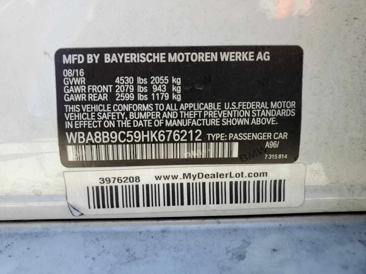 WBA8B9C59HK676212 2017 BMW 330 I