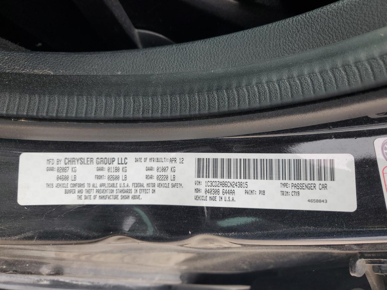 1C3CDZAB6CN243815 2012 Dodge Avenger Se