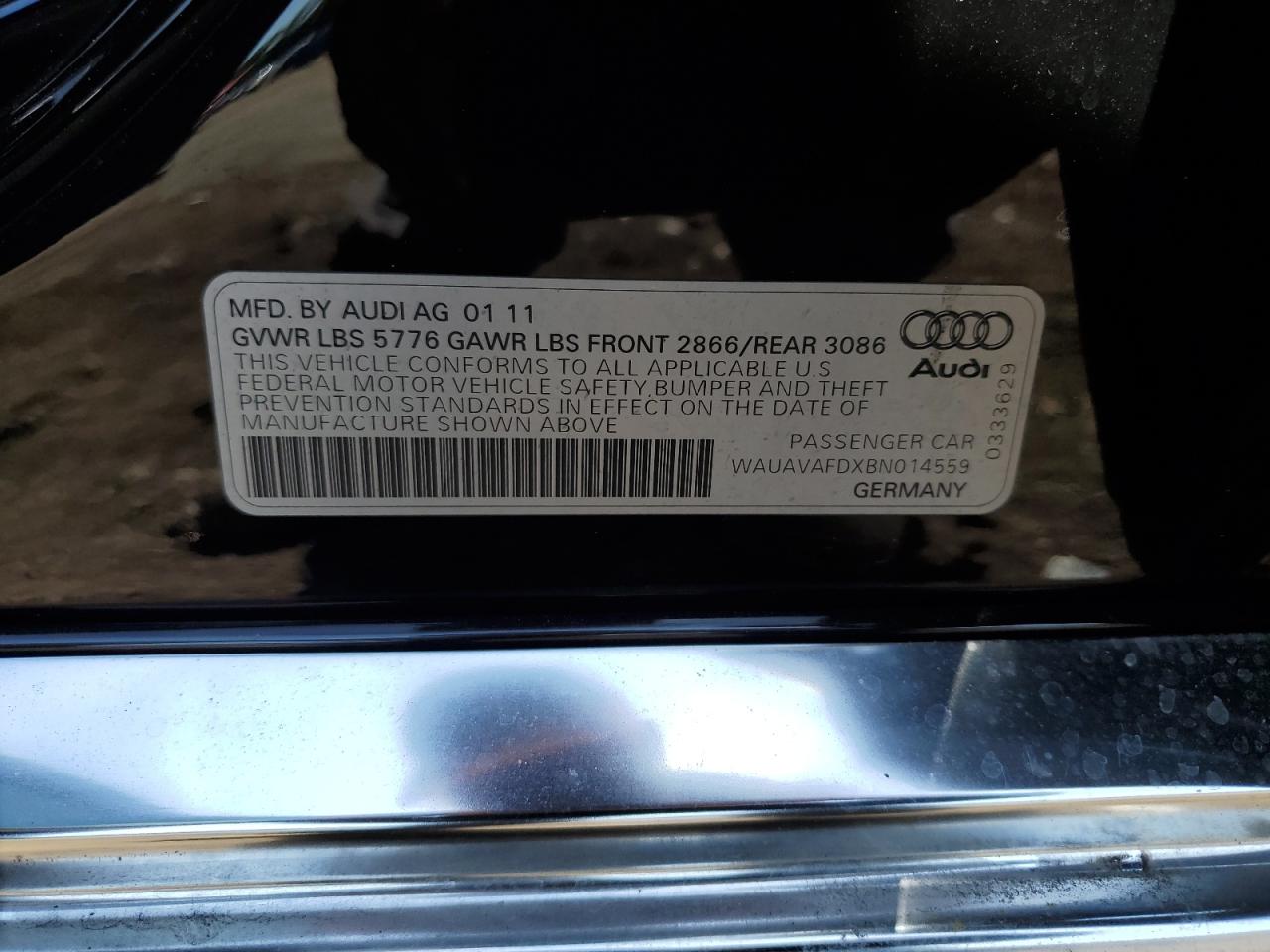 WAUAVAFDXBN014559 2011 Audi A8 Quattro