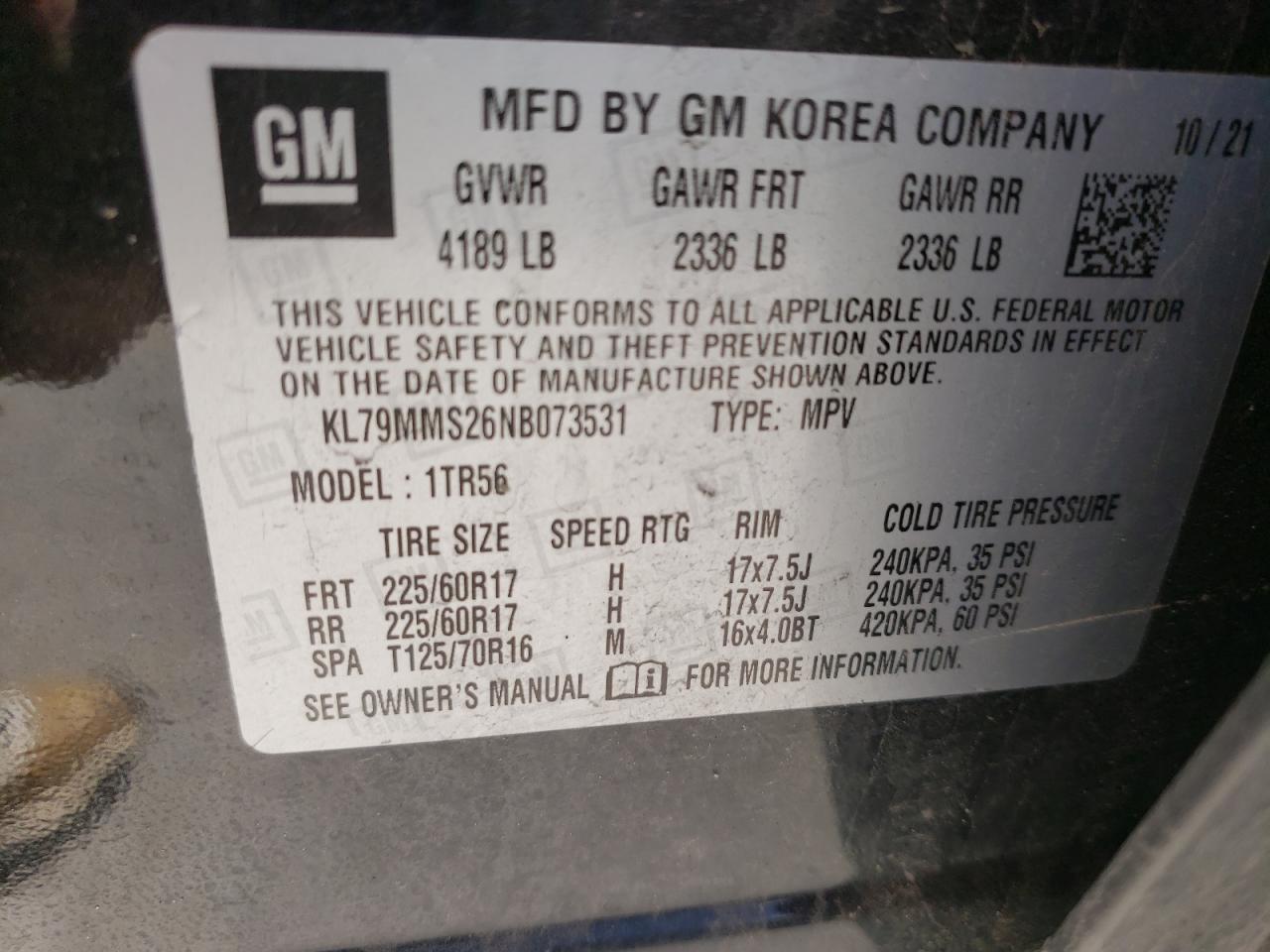 KL79MMS26NB073531 2022 Chevrolet Trailblazer Ls