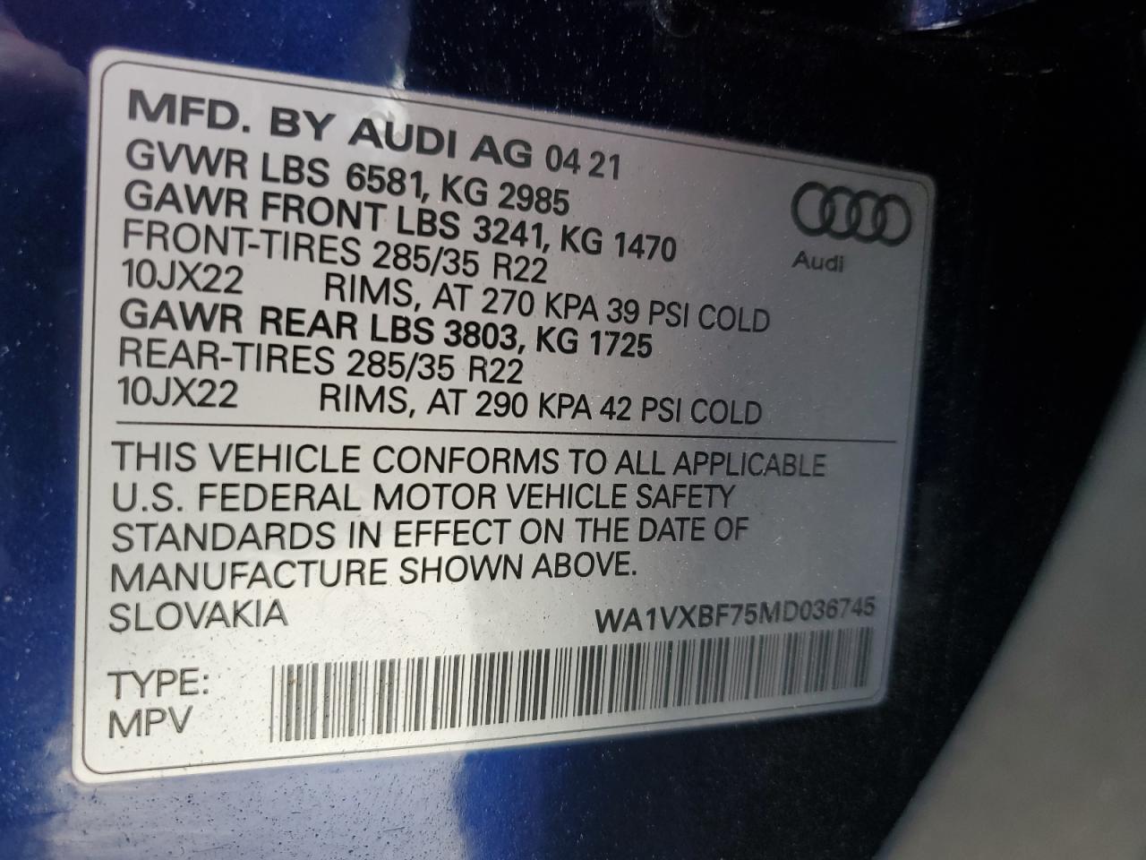 WA1VXBF75MD036745 2021 Audi Q7 Prestige