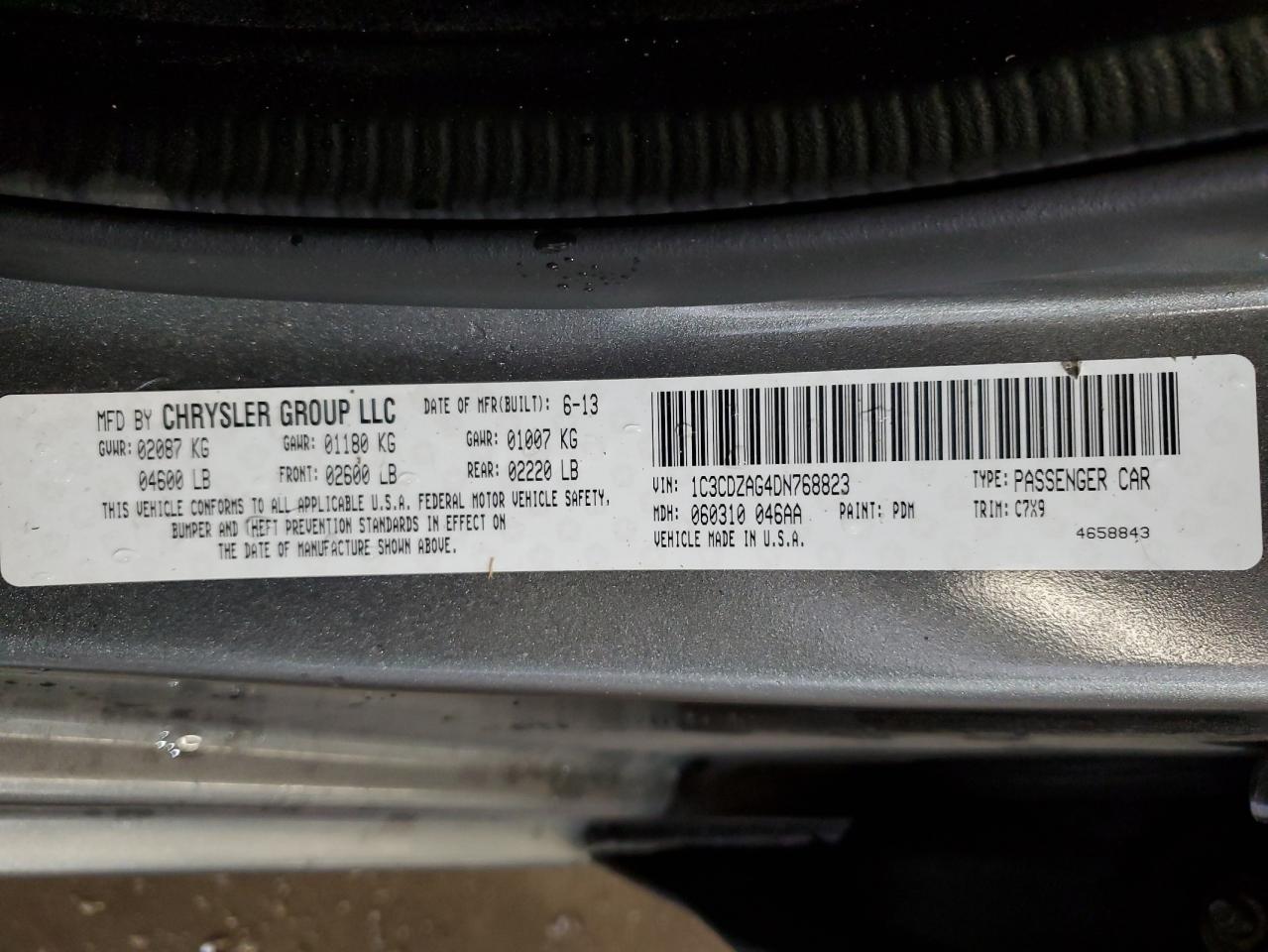 1C3CDZAG4DN768823 2013 Dodge Avenger Se