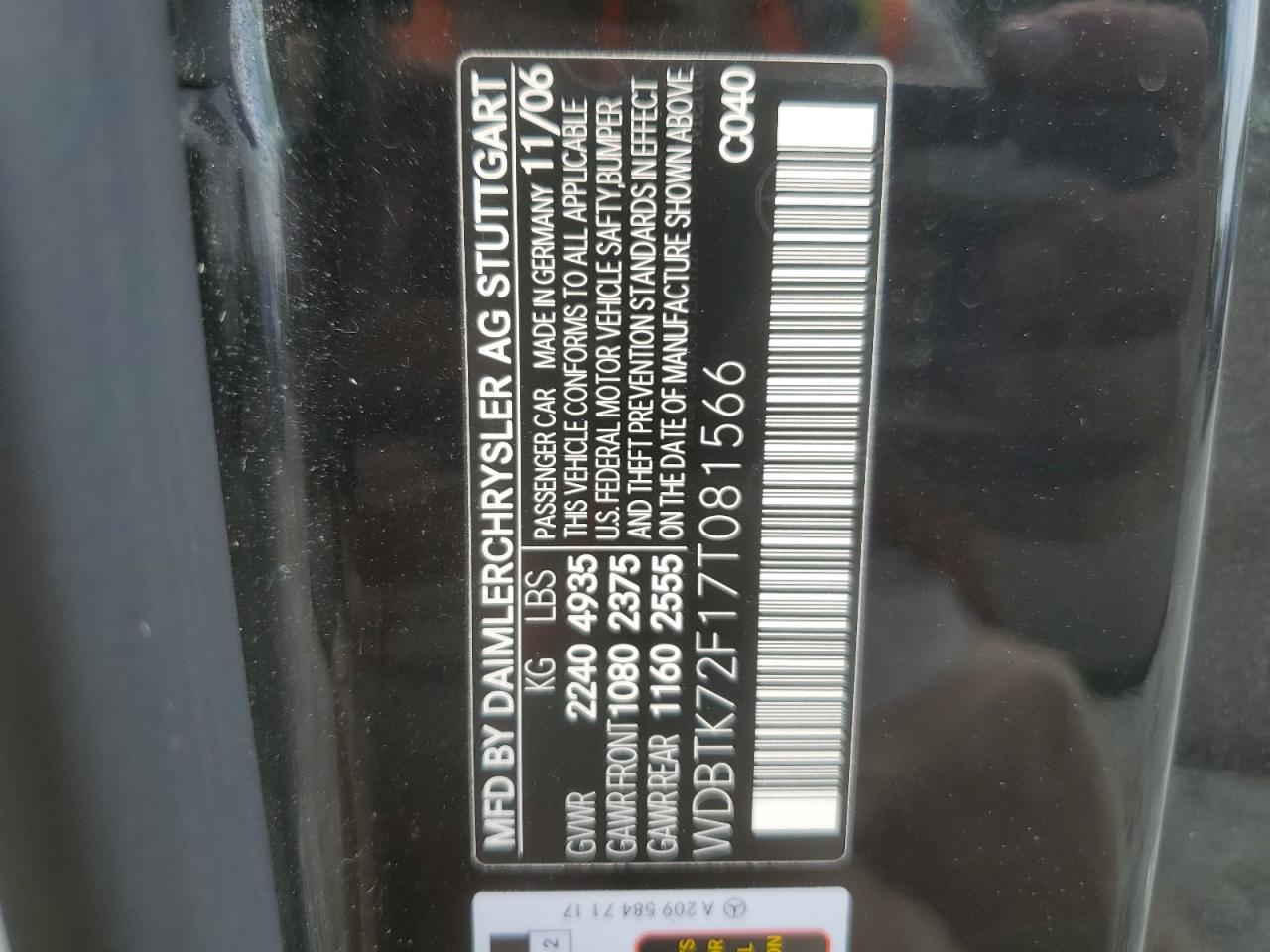 WDBTK72F17T081566 2007 Mercedes-Benz Clk 550