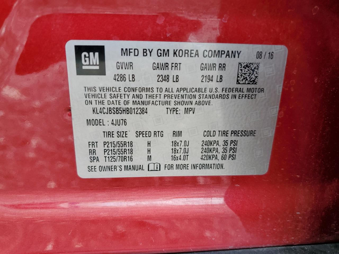 KL4CJBSB5HB012384 2017 Buick Encore Preferred Ii