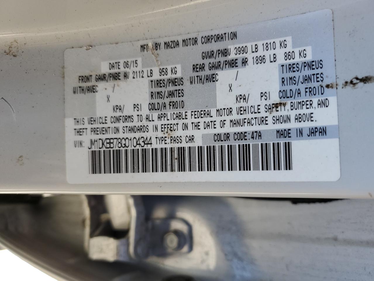 JM1DKBB78G0104344 2016 Mazda Cx-3 Sport