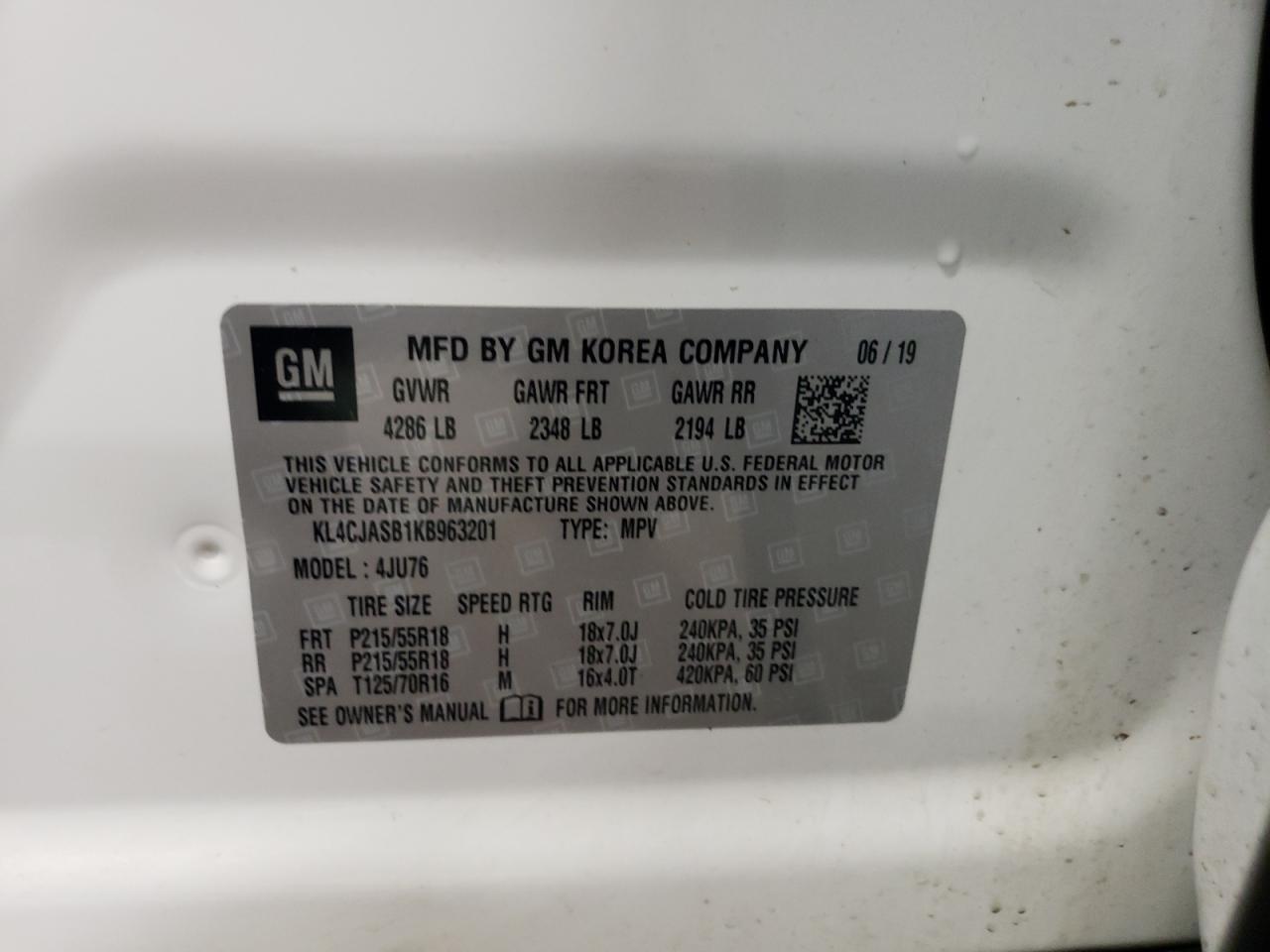 KL4CJASB1KB963201 2019 Buick Encore Preferred