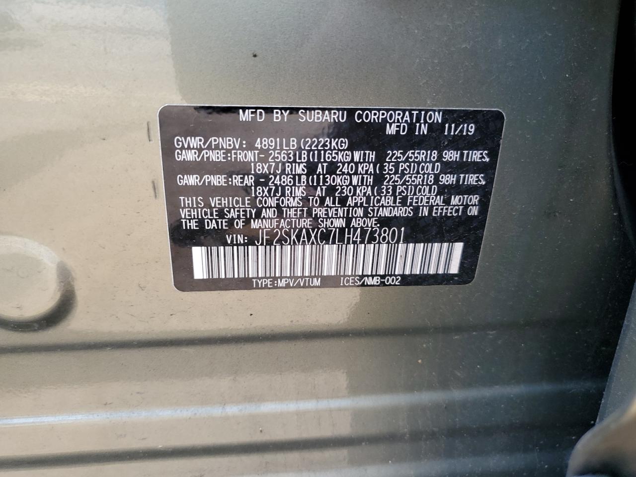 JF2SKAXC7LH473801 2020 Subaru Forester Touring