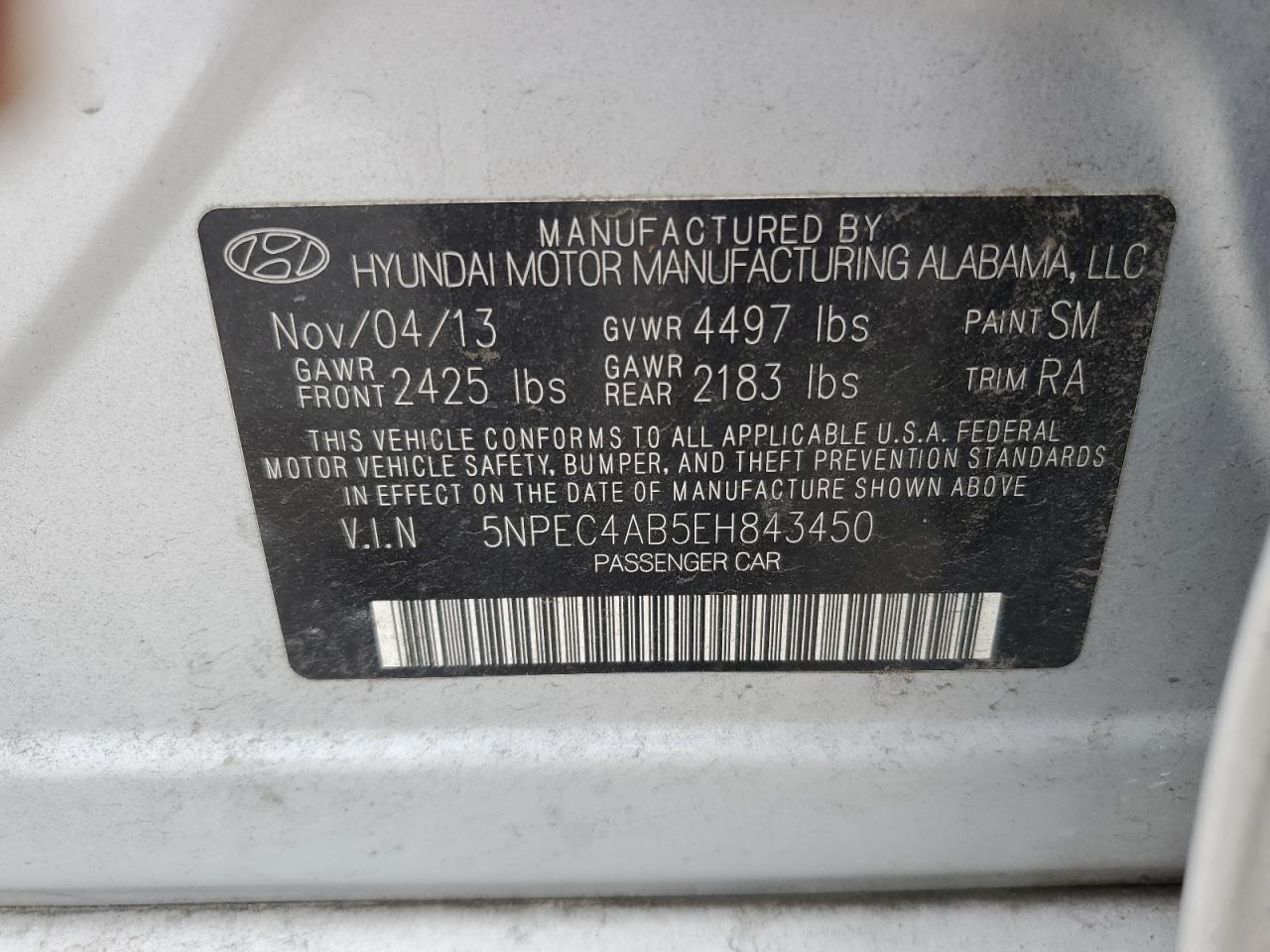 5NPEC4AB5EH843450 2014 Hyundai Sonata Se