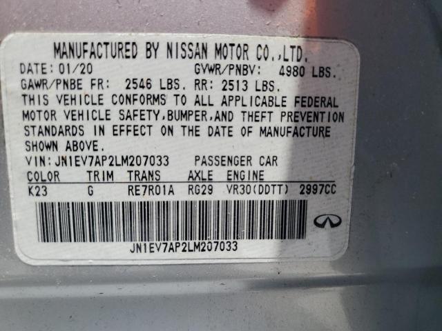 2020 Infiniti Q50 Pure VIN: JN1EV7AP2LM207033 Lot: 59182164