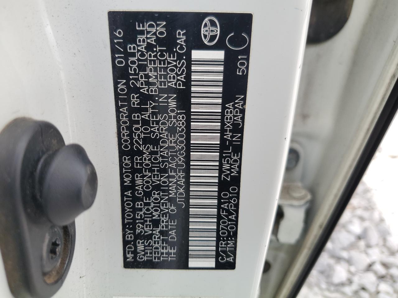 JTDKARFU9G3003881 2016 Toyota Prius