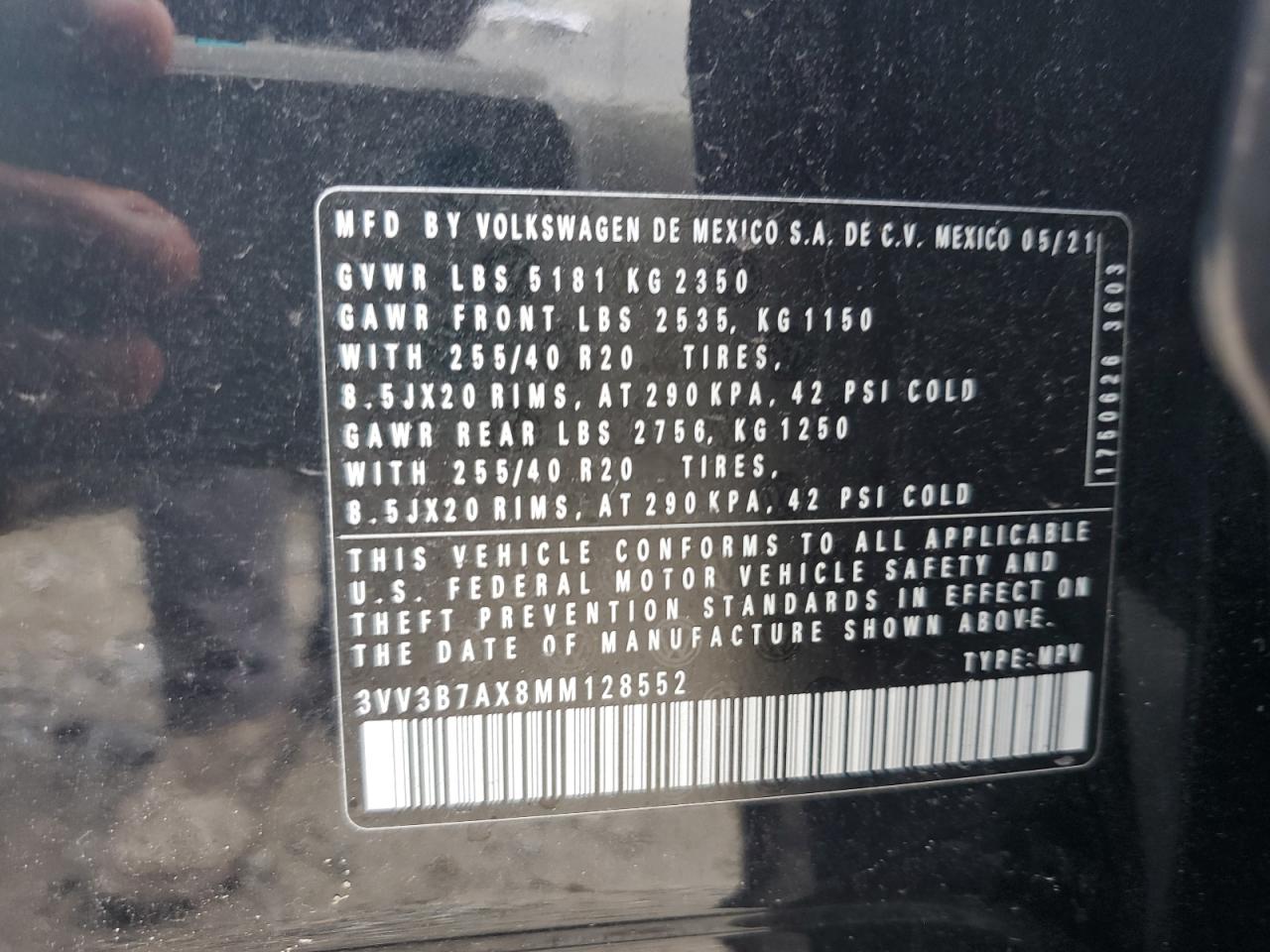 3VV3B7AX8MM128552 2021 Volkswagen Tiguan Se