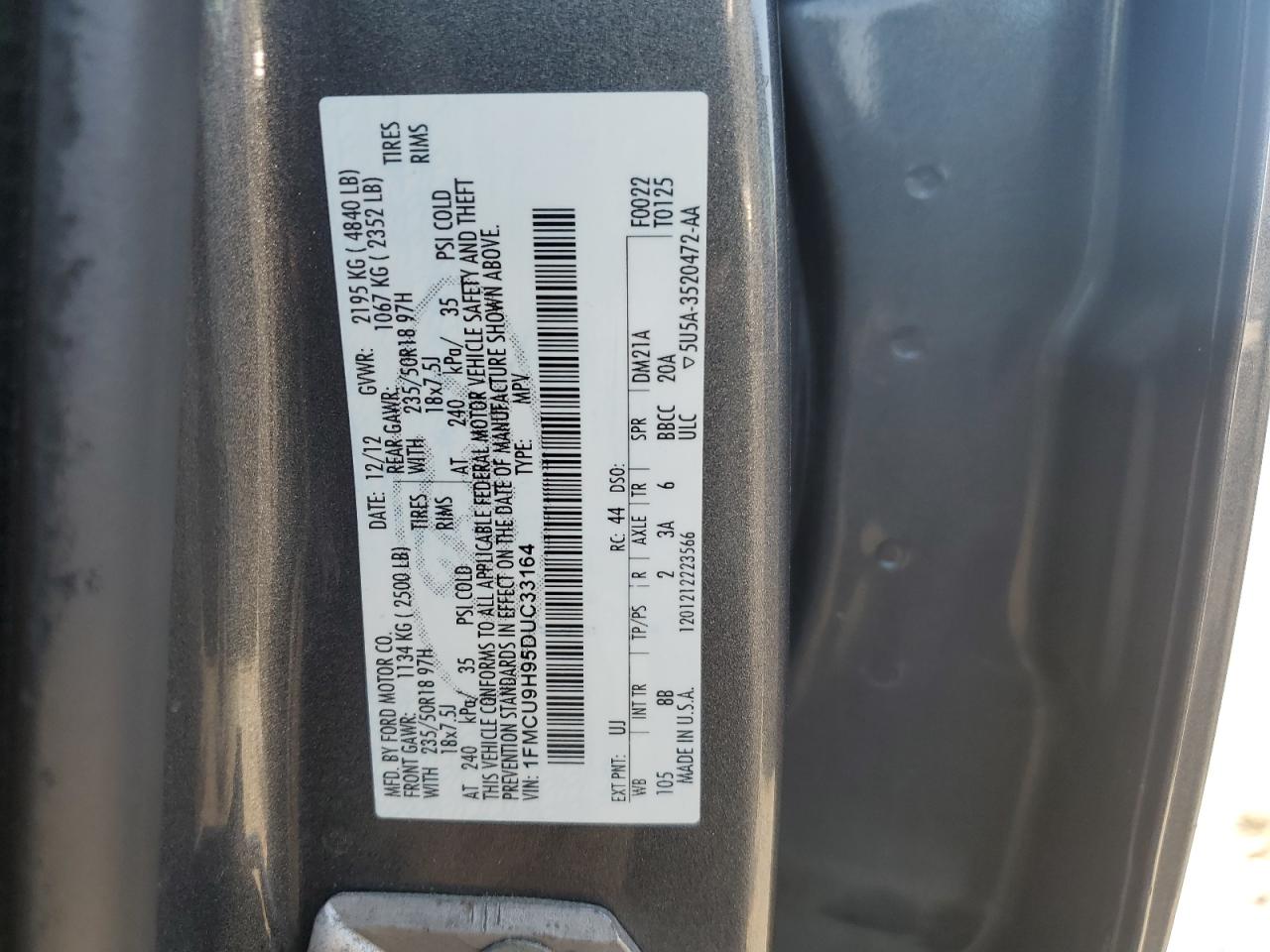 1FMCU9H95DUC33164 2013 Ford Escape Sel