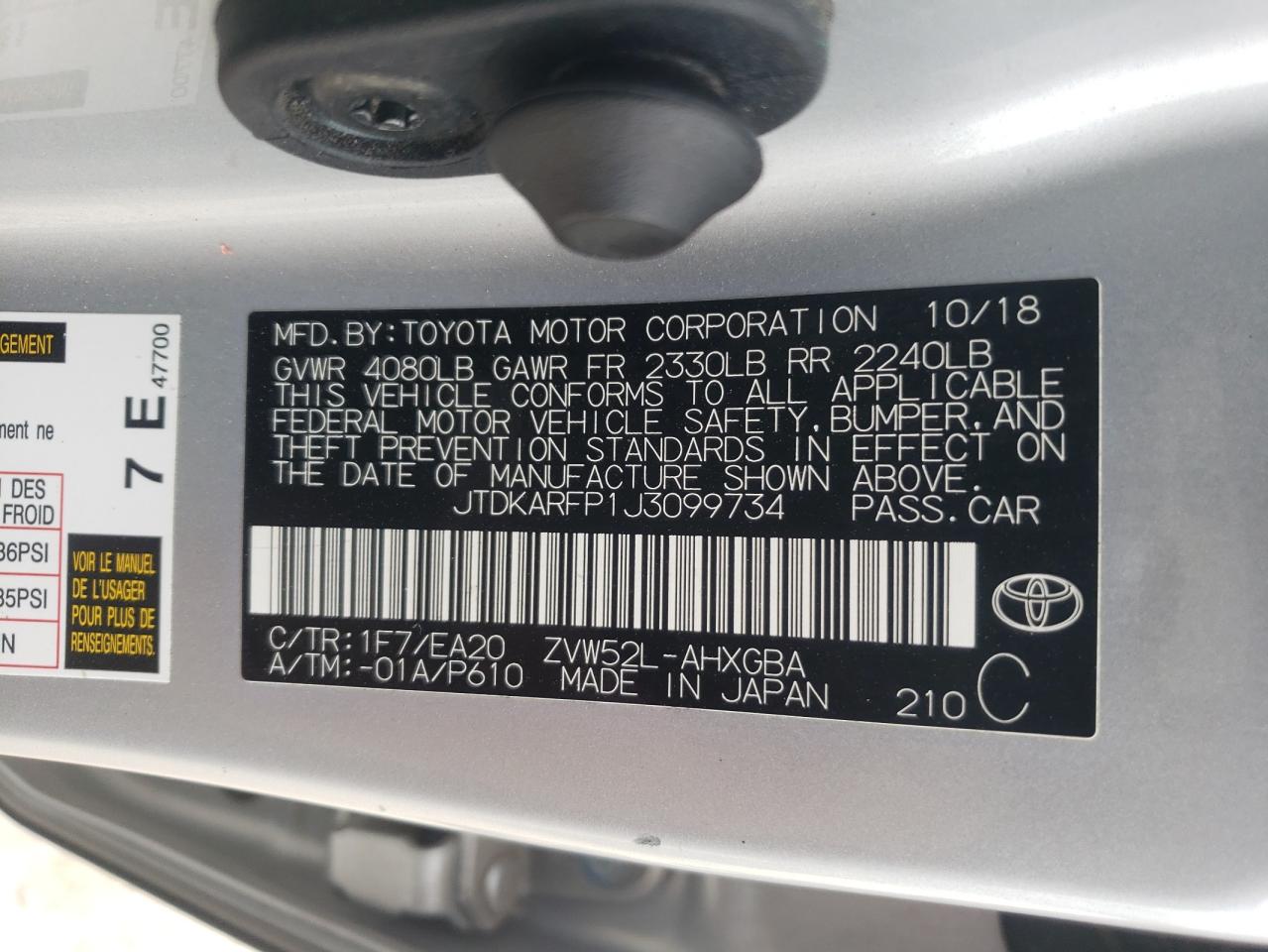 JTDKARFP1J3099734 2018 Toyota Prius Prime