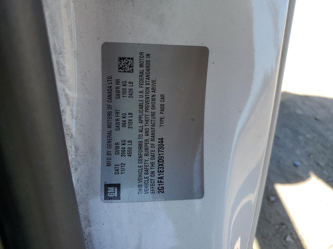 2G1FA1E3XD9173044 2013 Chevrolet Camaro Ls