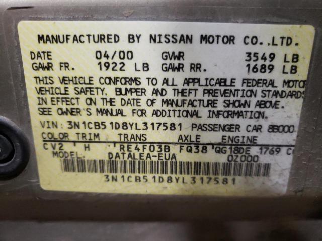 2000 Nissan Sentra Base VIN: 3N1CB51D8YL317581 Lot: 59978054