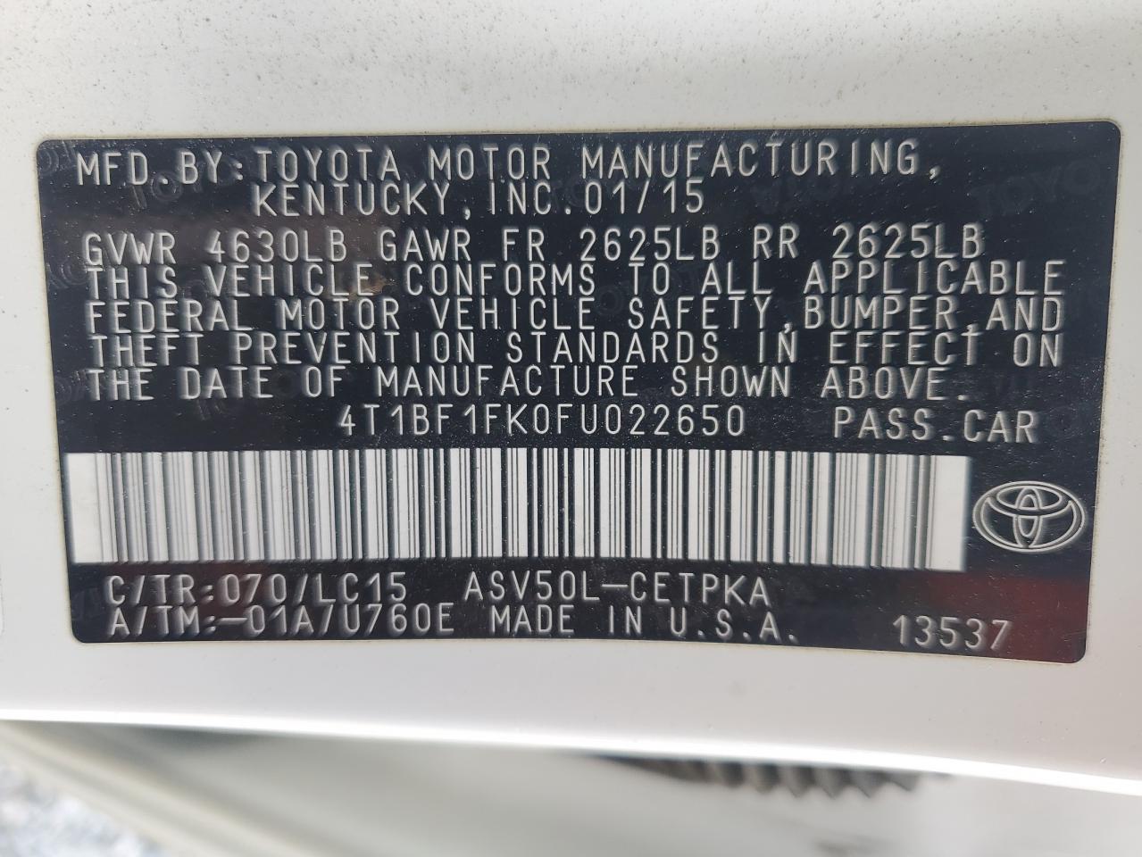 4T1BF1FK0FU022650 2015 Toyota Camry Le