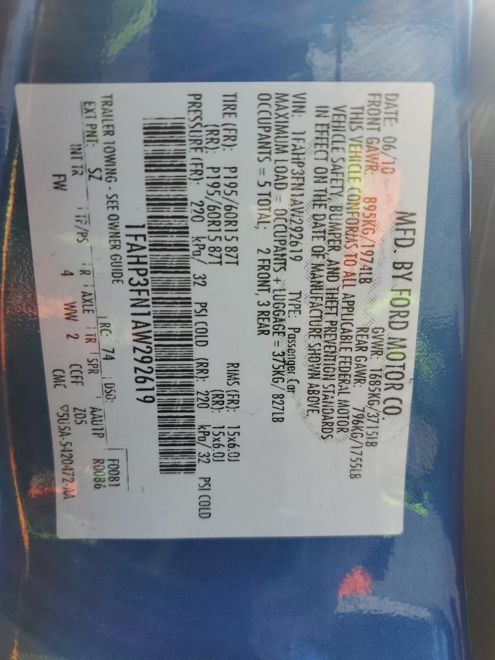 1FAHP3FN1AW292619 2010 Ford Focus Se