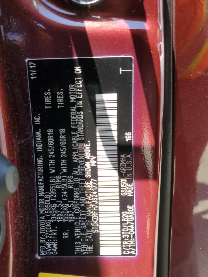 5TDKZRFH7JS241777 2018 Toyota Highlander Se