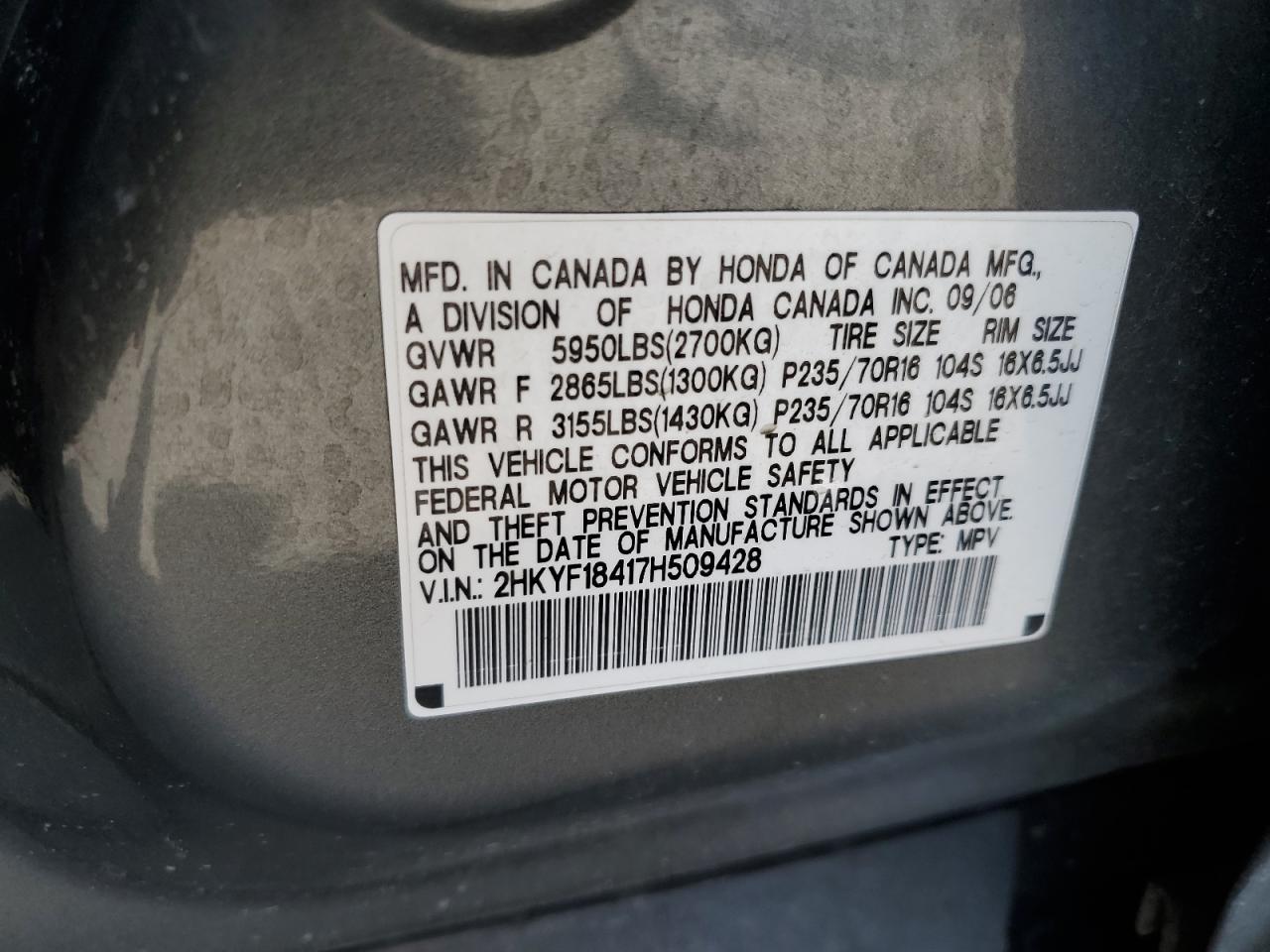 2HKYF18417H509428 2007 Honda Pilot Ex
