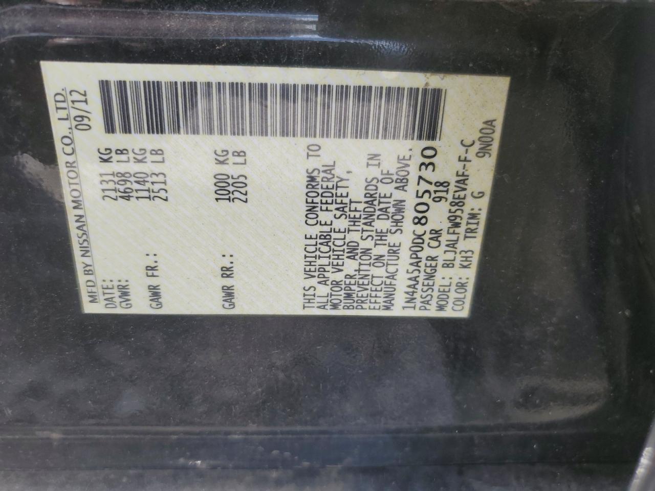 1N4AA5AP0DC805730 2013 Nissan Maxima S