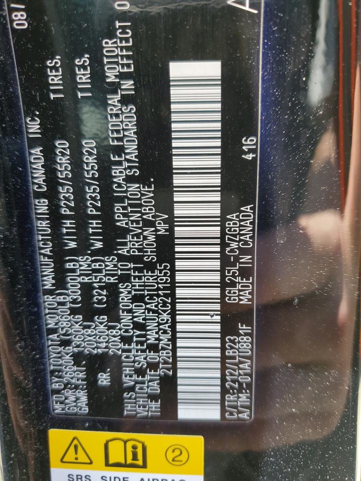 2T2BZMCA9KC211955 2019 Lexus Rx 350 Base