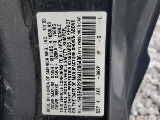 2004 Honda Civic Dx Vp VIN: 1HGEM22384L006406 Lot: 60360164