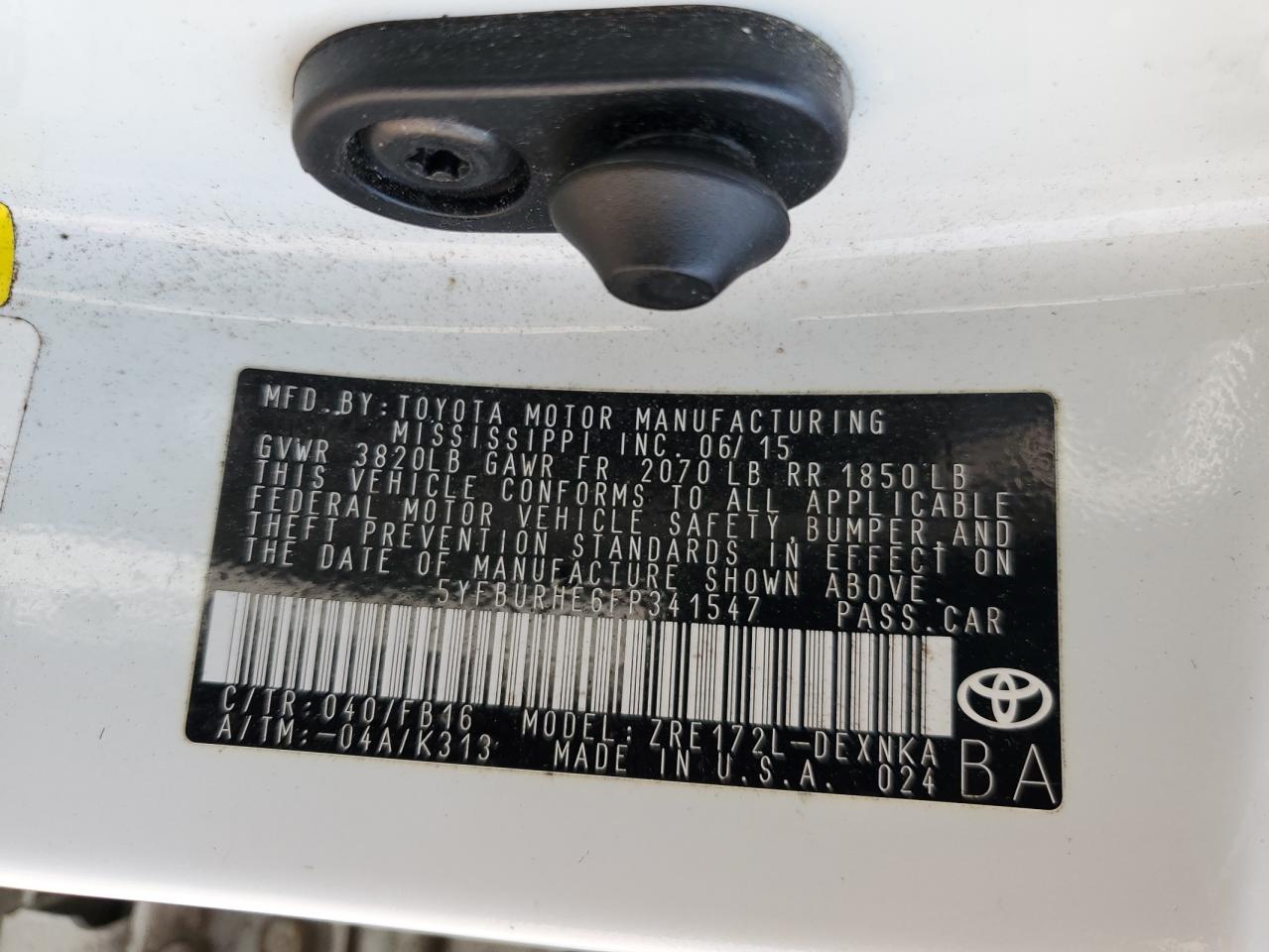 5YFBURHE6FP341547 2015 Toyota Corolla L