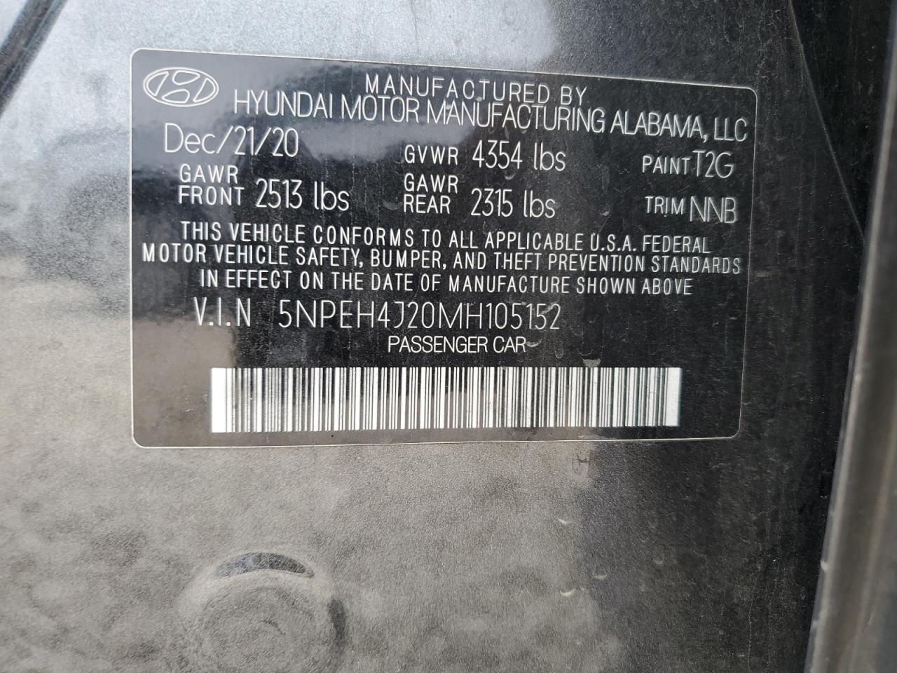 5NPEH4J20MH105152 2021 Hyundai Sonata Limited