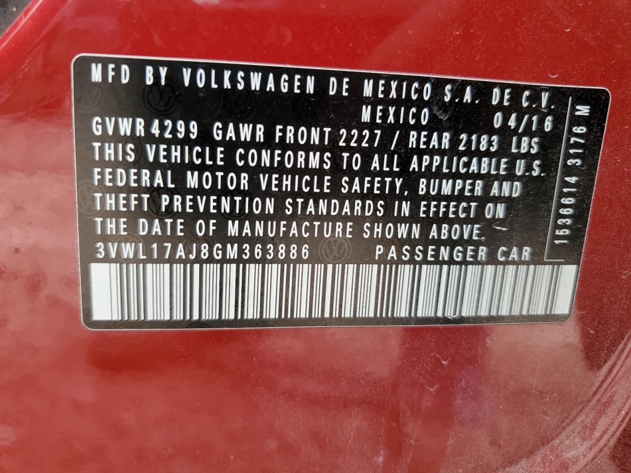 3VWL17AJ8GM363886 2016 Volkswagen Jetta Sel