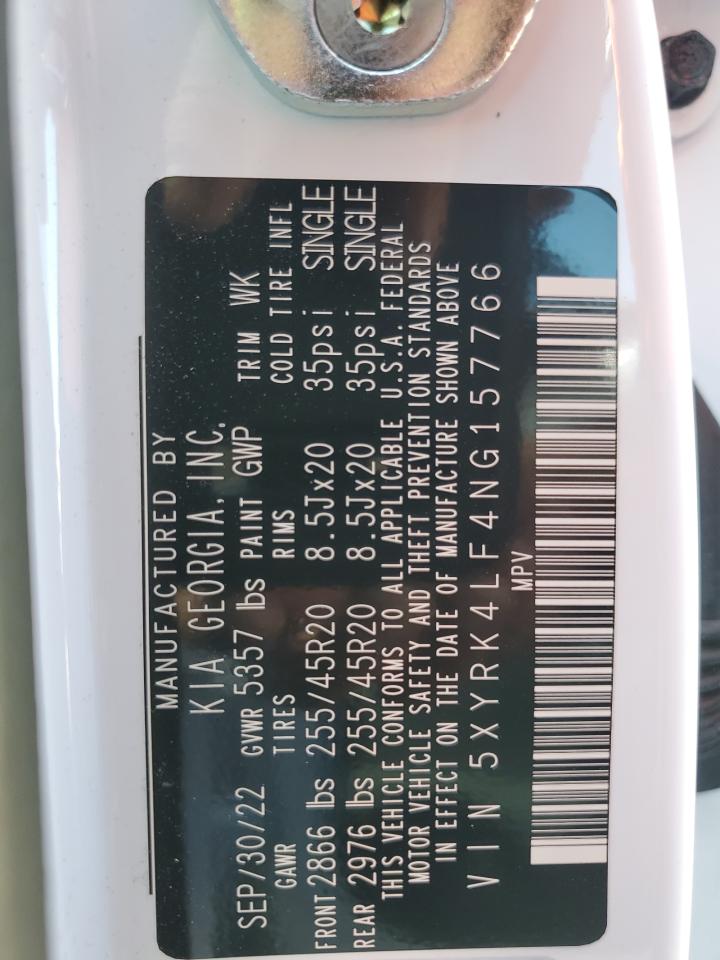 5XYRK4LF4NG157766 2022 Kia Sorento Sx