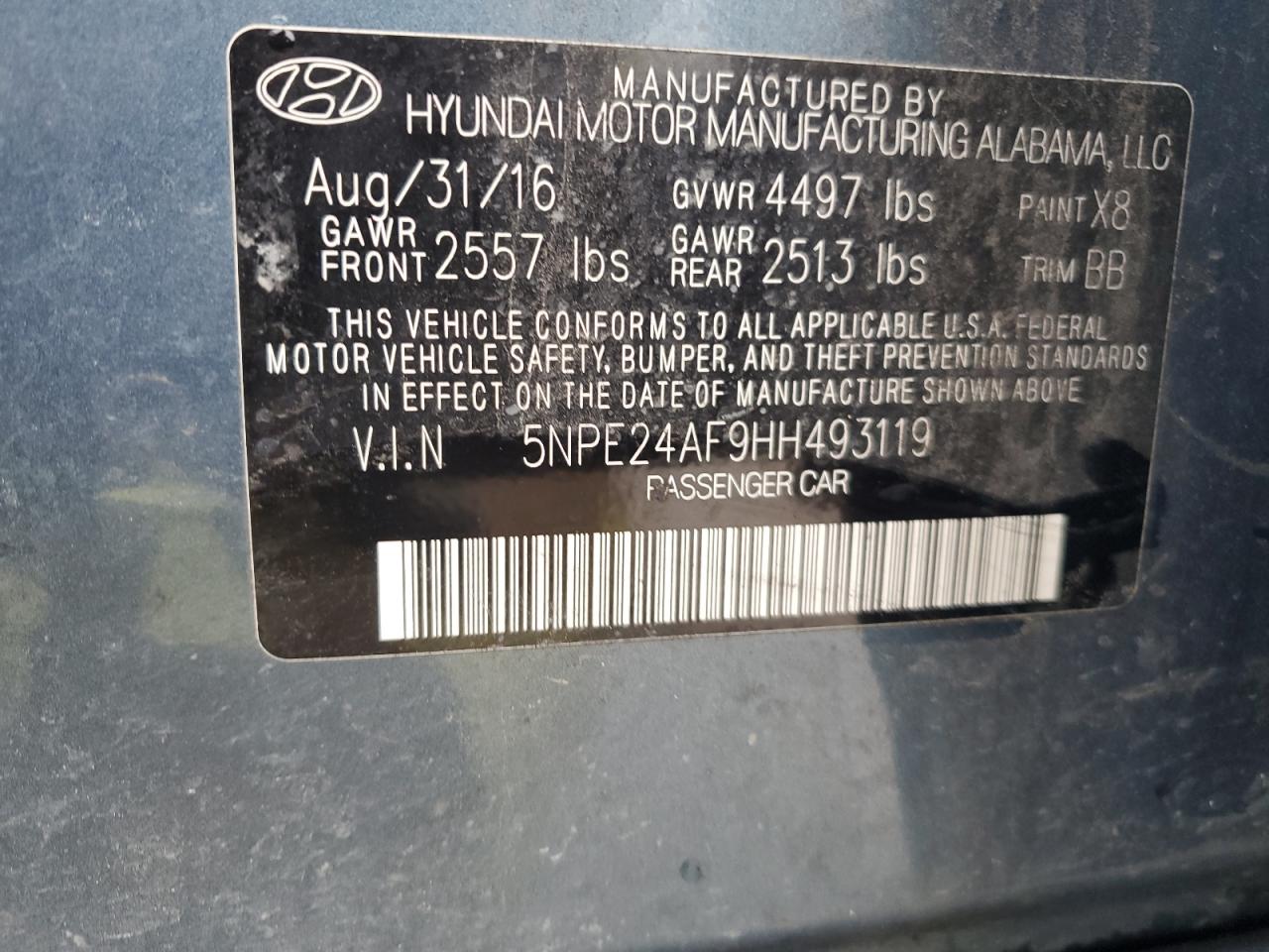 5NPE24AF9HH493119 2017 Hyundai Sonata Se