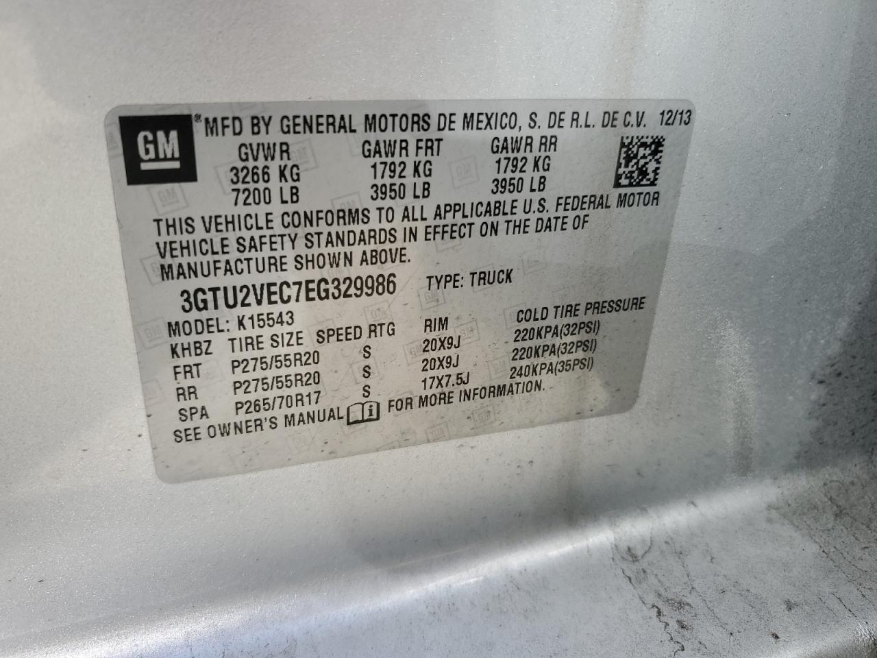 3GTU2VEC7EG329986 2014 GMC Sierra K1500 Slt